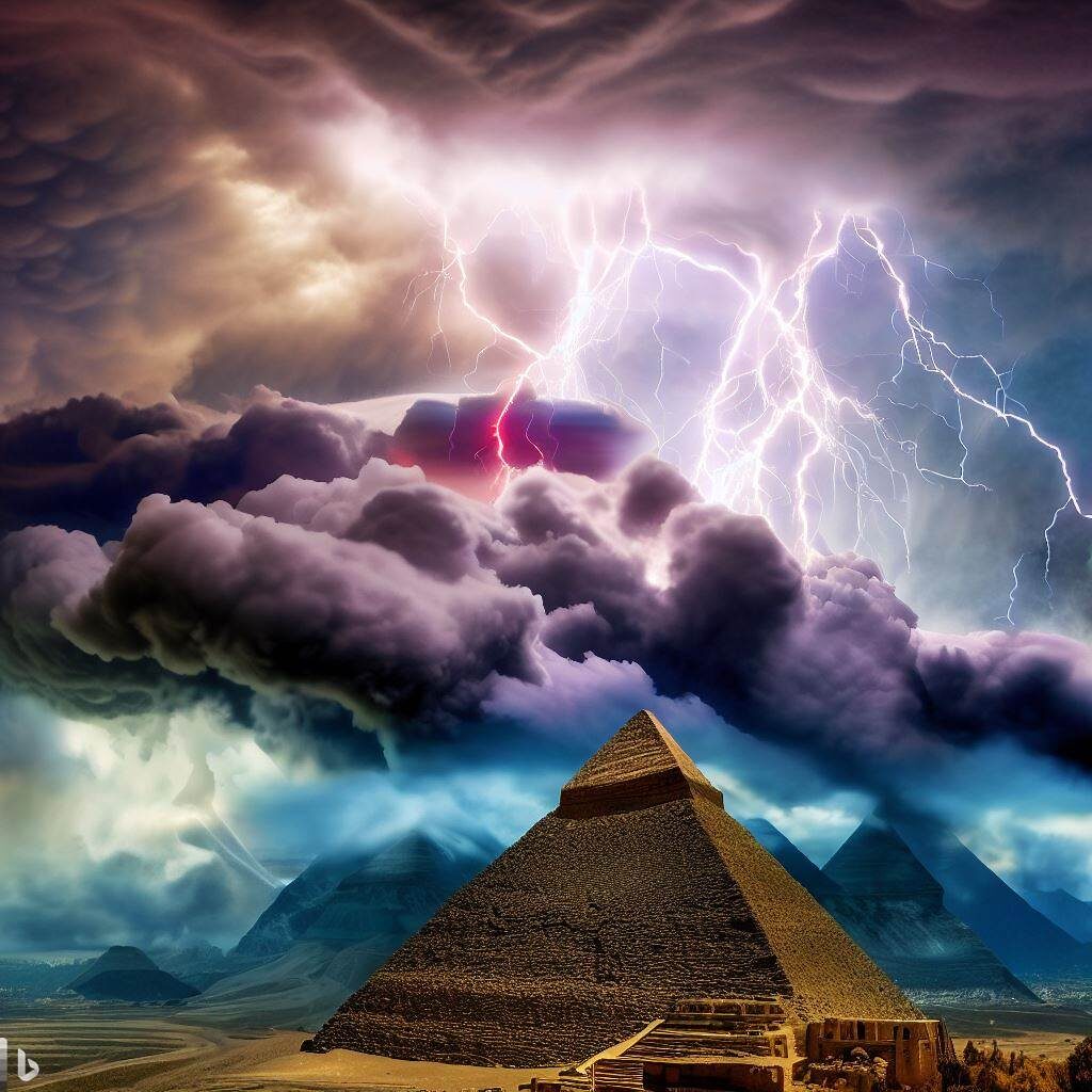 A storm above an Egyptian pyramid